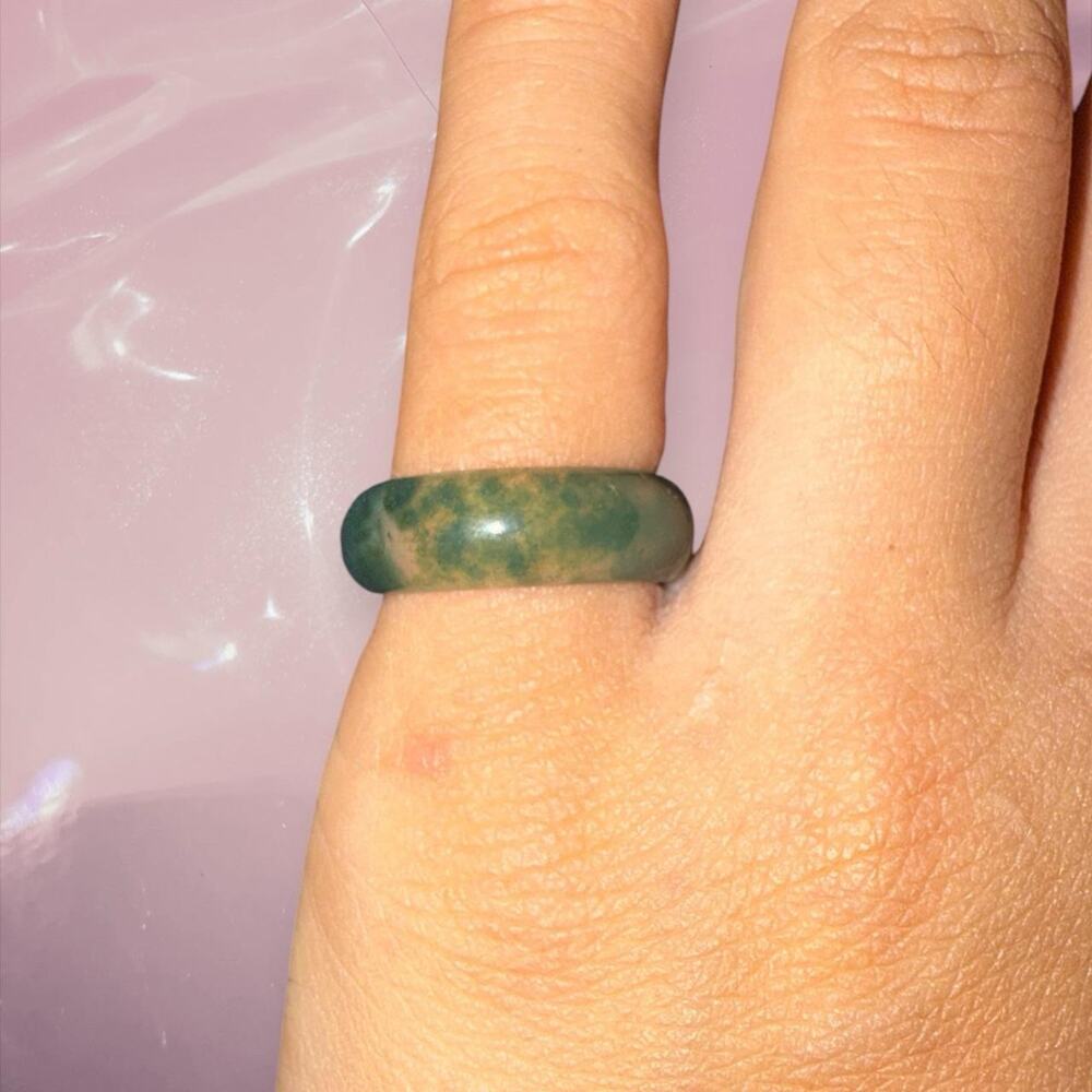 Y2K fairycore lucky green natural Moss Agate crystal ring boho cottagecore